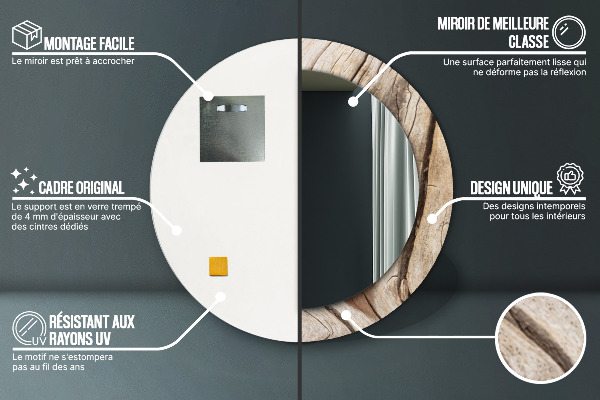 Specchio tondo stampato Legno rotto