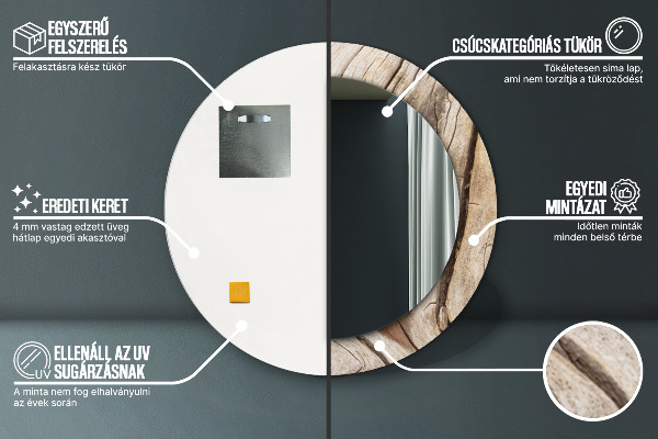 Specchio tondo stampato Legno rotto