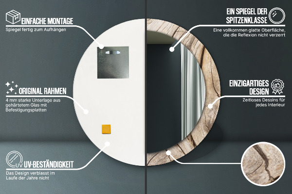 Specchio tondo stampato Legno rotto