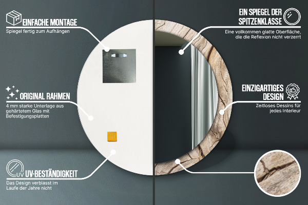 Specchio tondo stampato Legno rotto