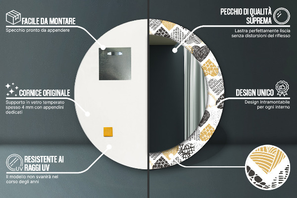 Specchio tondo stampato Cuori Doodle