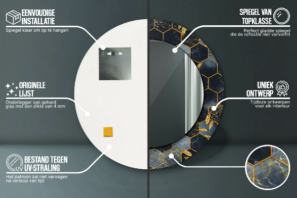 Specchio tondo stampato Marble esagono