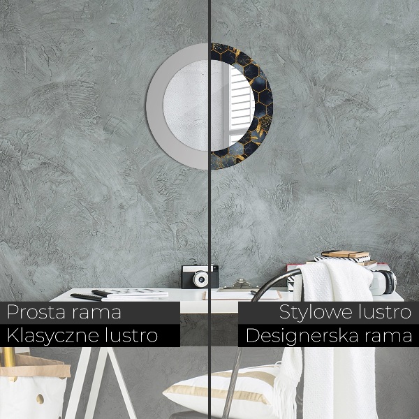 Specchio tondo stampato Marble esagono