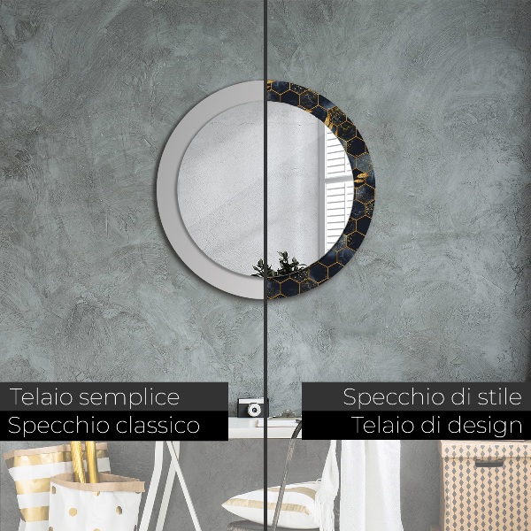 Specchio tondo stampato Marble esagono