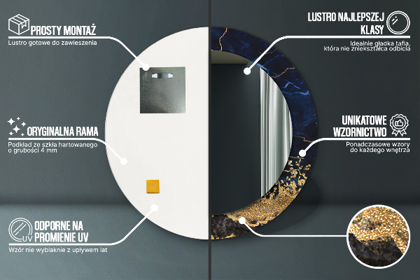 Specchio tondo stampato Marmo blu