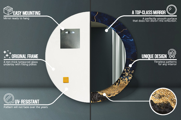 Specchio tondo stampato Marmo blu