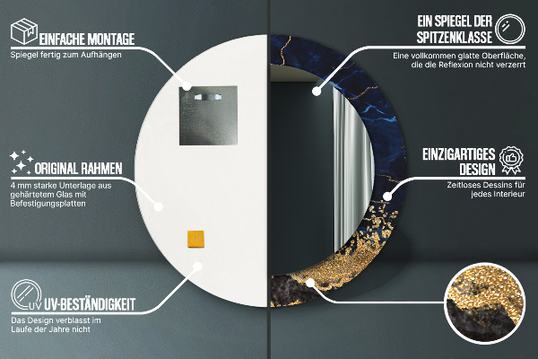 Specchio tondo stampato Marmo blu