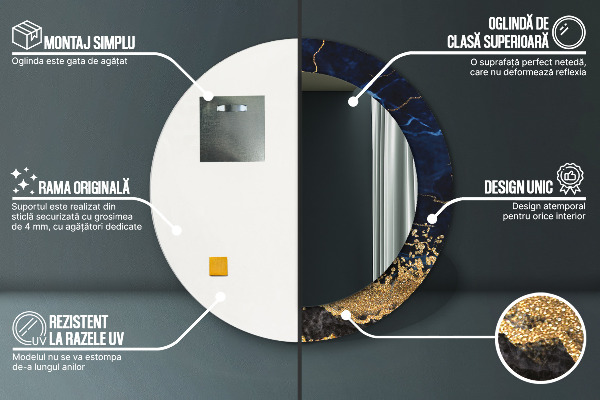 Specchio tondo stampato Marmo blu