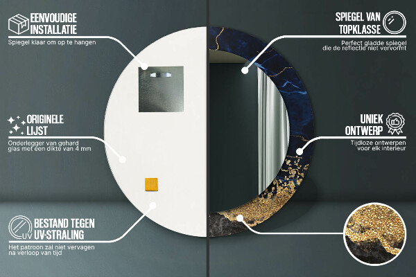 Specchio tondo stampato Marmo blu