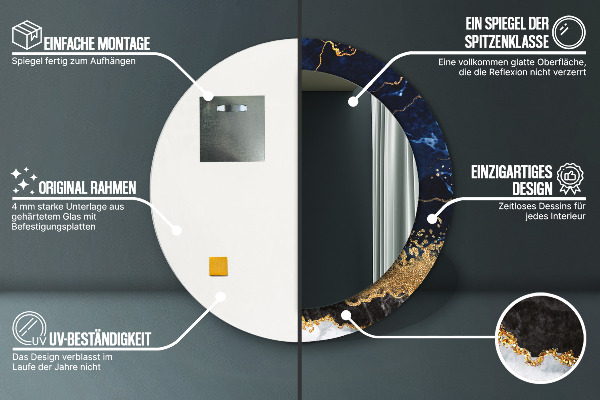 Specchio tondo stampato Marmo blu