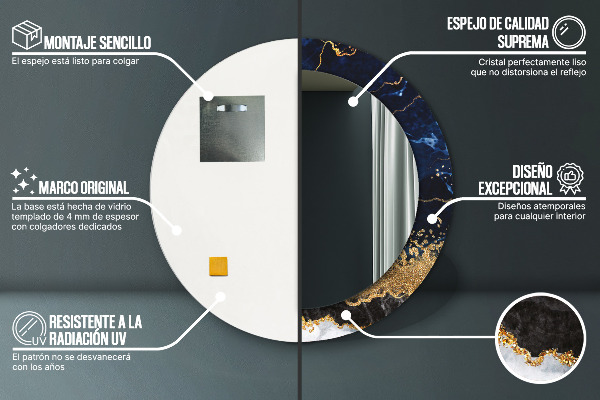 Specchio tondo stampato Marmo blu