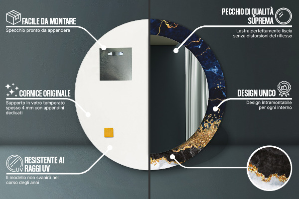 Specchio tondo stampato Marmo blu