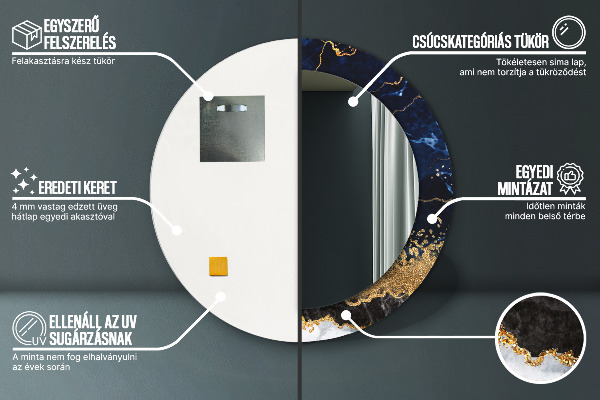 Specchio tondo stampato Marmo blu