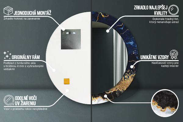 Specchio tondo stampato Marmo blu