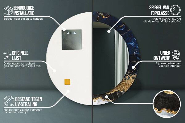 Specchio tondo stampato Marmo blu