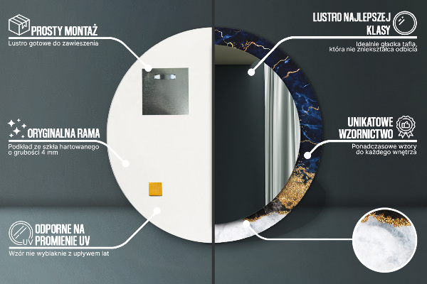 Specchio tondo stampato Marmo blu