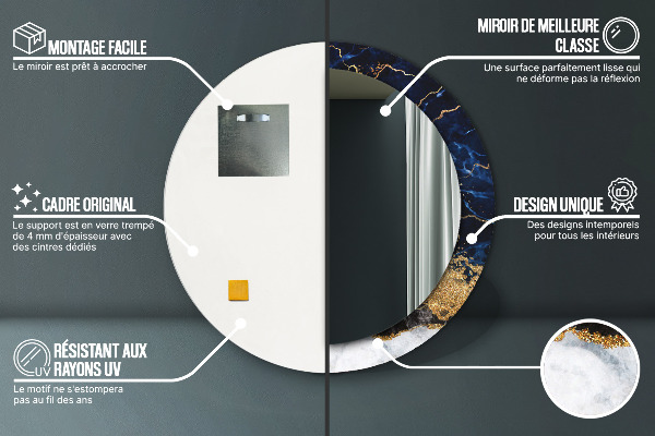 Specchio tondo stampato Marmo blu