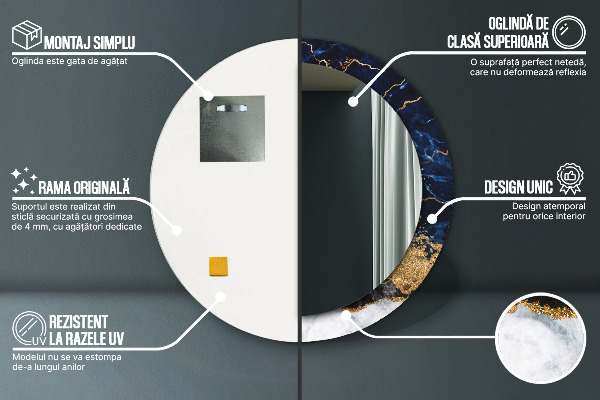 Specchio tondo stampato Marmo blu