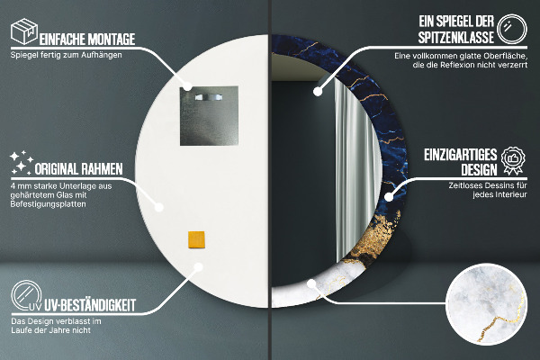 Specchio tondo stampato Marmo blu