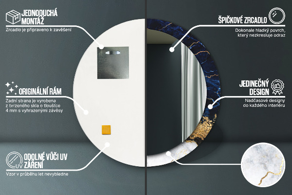 Specchio tondo stampato Marmo blu