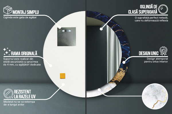 Specchio tondo stampato Marmo blu