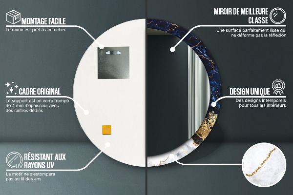 Specchio tondo stampato Marmo blu