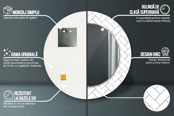 Specchio tondo stampato A spina di pesce