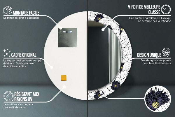 Specchio tondo stampato Composizione di fiori lineari