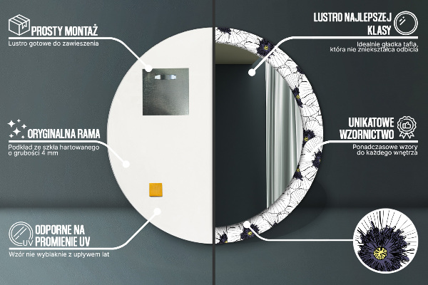 Specchio tondo stampato Composizione di fiori lineari