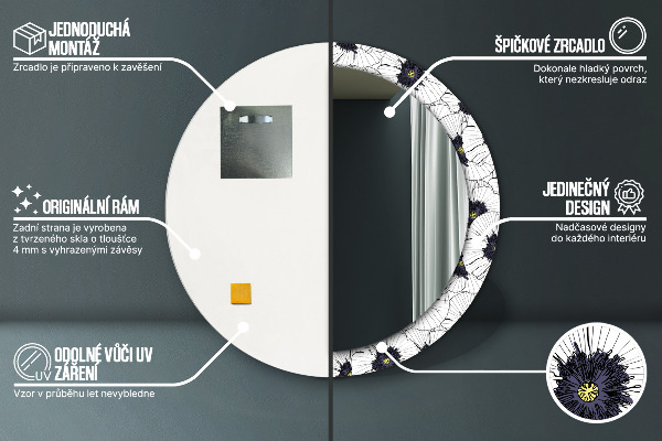Specchio tondo stampato Composizione di fiori lineari