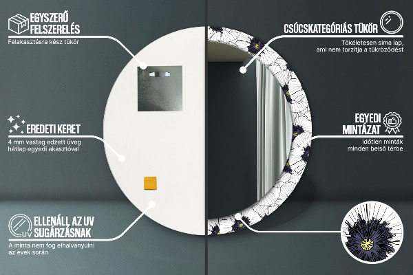 Specchio tondo stampato Composizione di fiori lineari