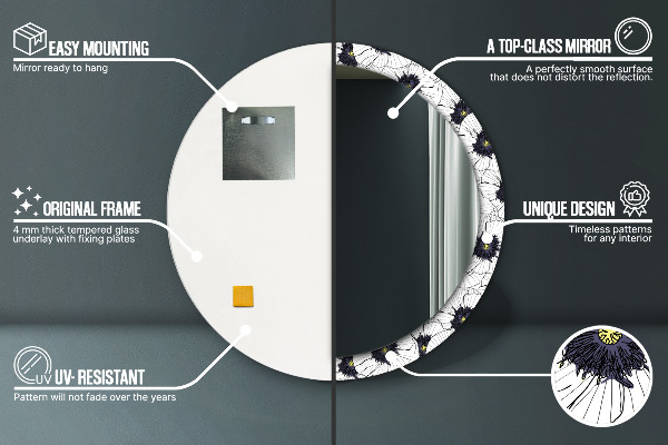 Specchio tondo stampato Composizione di fiori lineari