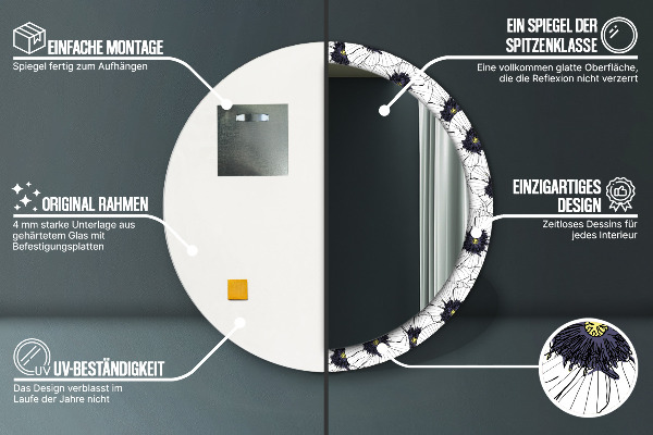 Specchio tondo stampato Composizione di fiori lineari