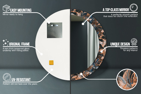 Specchio tondo stampato Foglie tropicali scure