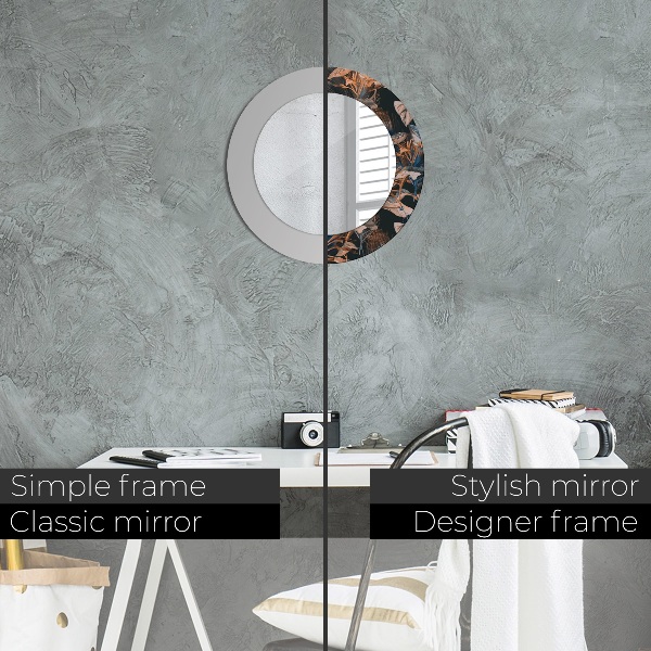 Specchio tondo stampato Foglie tropicali scure