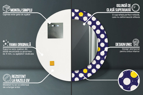 Specchio tondo stampato Punti retrò