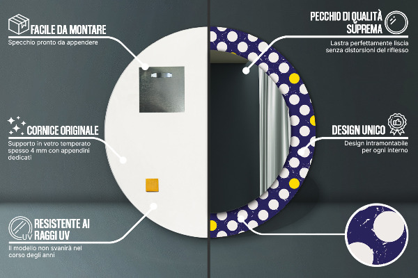 Specchio tondo stampato Punti retrò