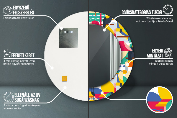 Specchio tondo stampato Uccelli tropicali geometrici