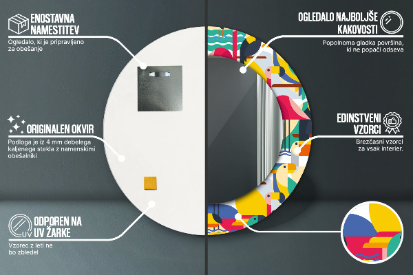 Specchio tondo stampato Uccelli tropicali geometrici