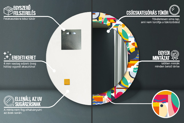 Specchio tondo stampato Uccelli tropicali geometrici
