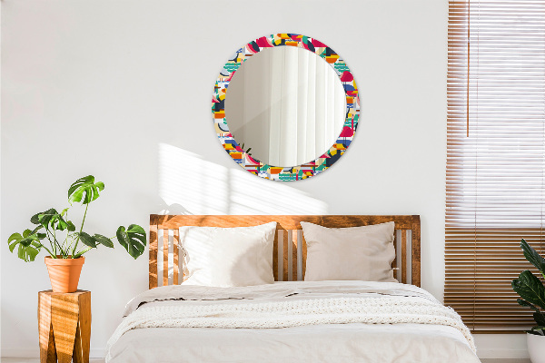 Specchio tondo stampato Uccelli tropicali geometrici