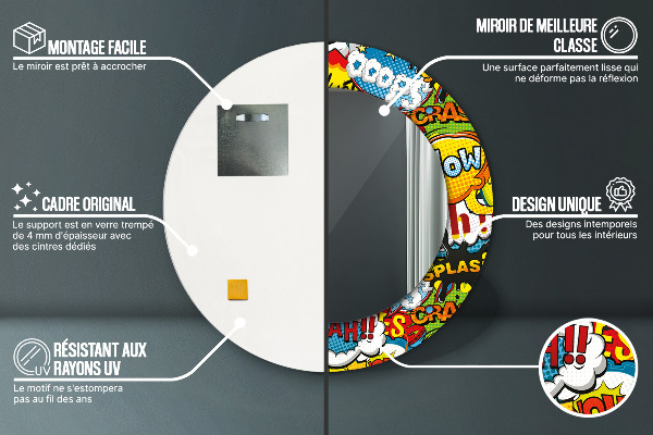Specchio tondo stampato Modello di stile comico