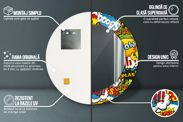 Specchio tondo stampato Modello di stile comico