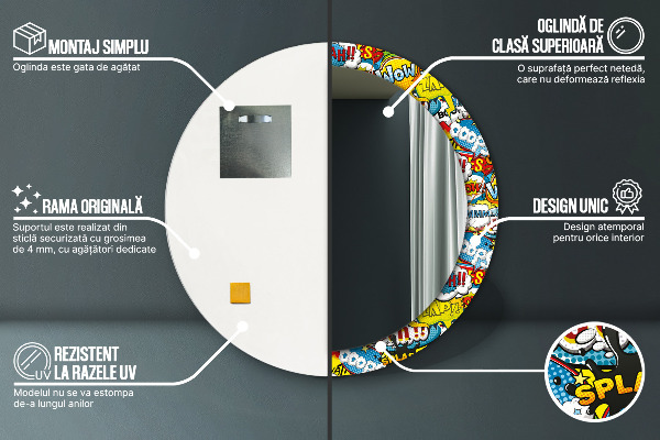 Specchio tondo stampato Modello di stile comico