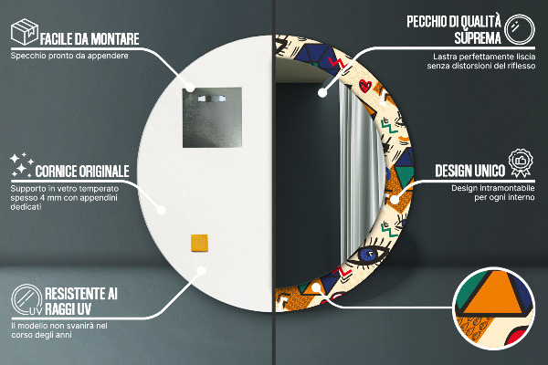 Specchio tondo stampato Stile pop art