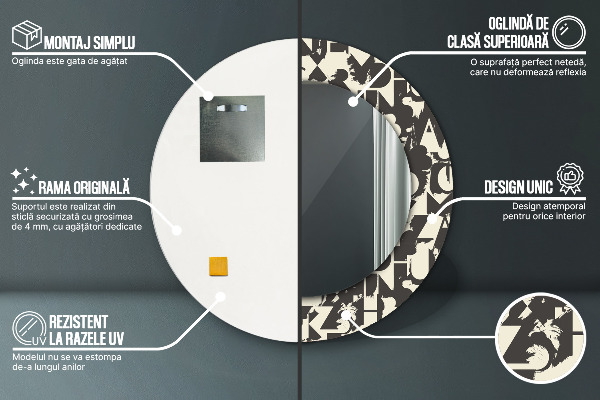 Specchio tondo stampato Tipografia astratta