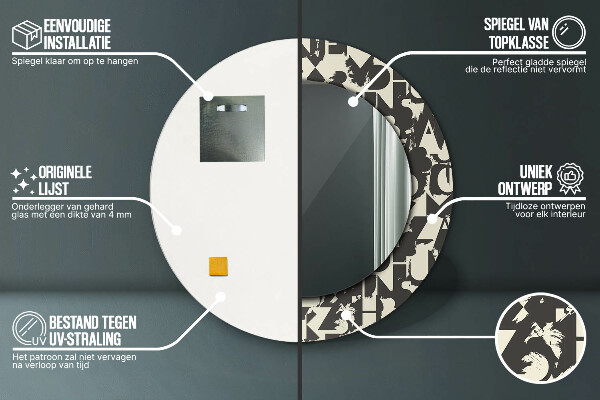 Specchio tondo stampato Tipografia astratta