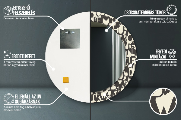 Specchio tondo stampato Tipografia astratta