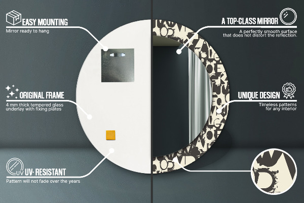 Specchio tondo stampato Tipografia astratta