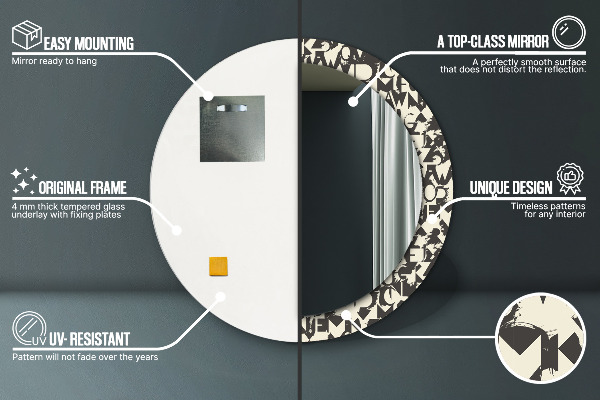 Specchio tondo stampato Tipografia astratta